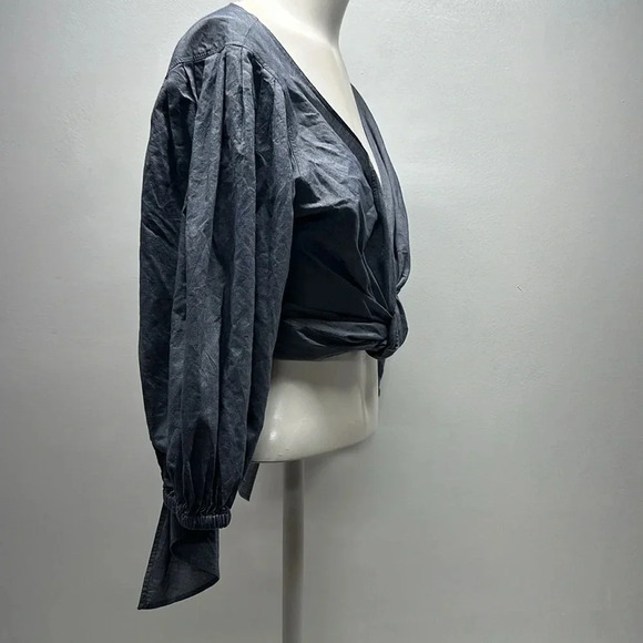 Elizabeth And James Farrah Wrap Top Blouse Long Sleeve Tie Bow Chambray S Small - Picture 4 of 12